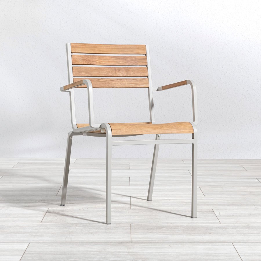 Luna teak + steel stacking armchair