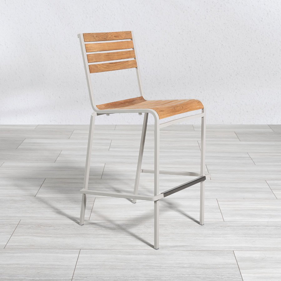 Luna teak + steel stacking bar stool