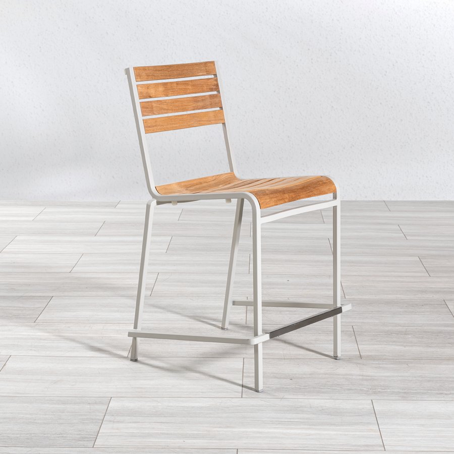Luna teak + steel stacking counter stool