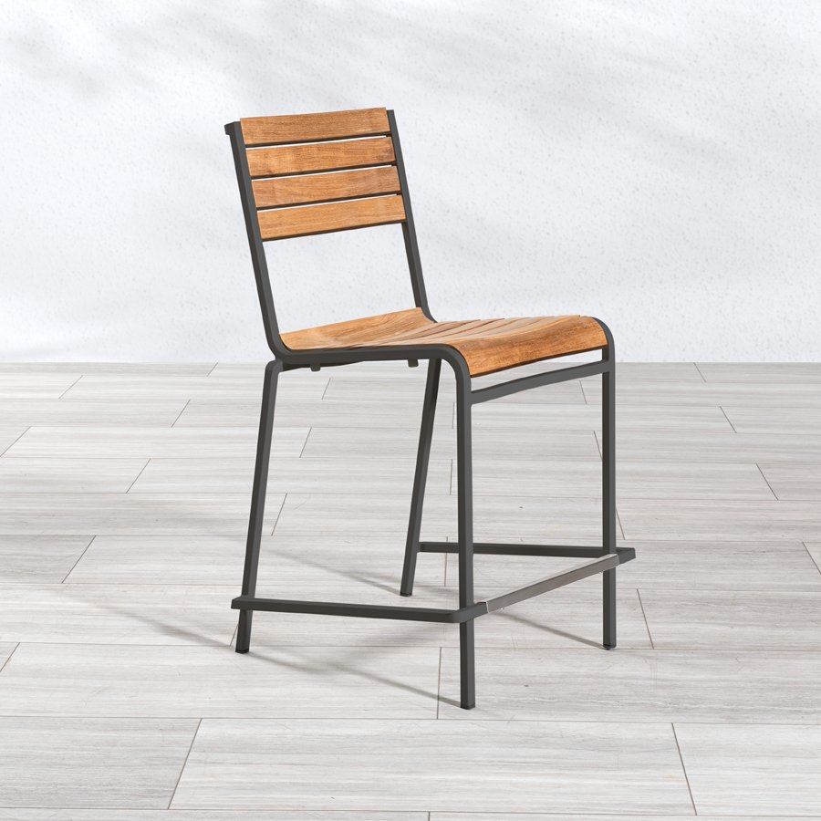 Luna teak + steel stacking counter stool