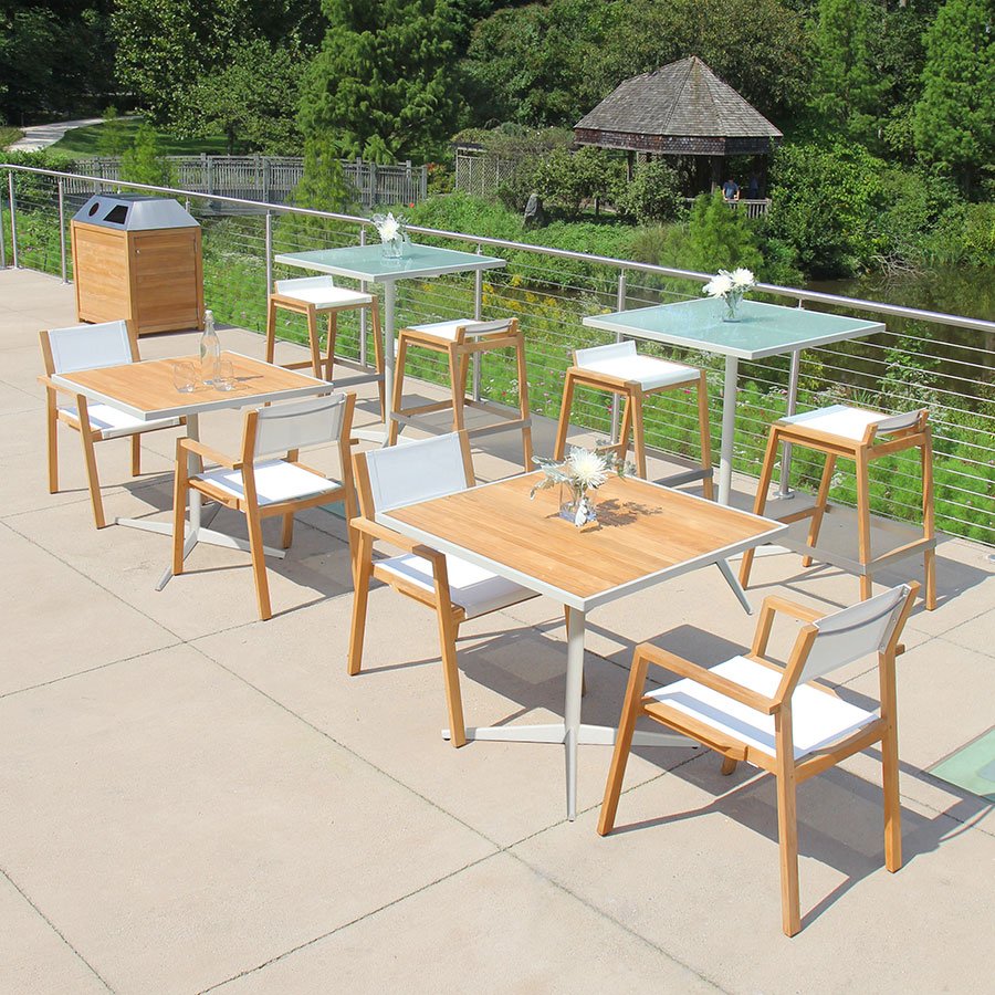 Luna 36 in. square glass + steel bar table thumbnail 3