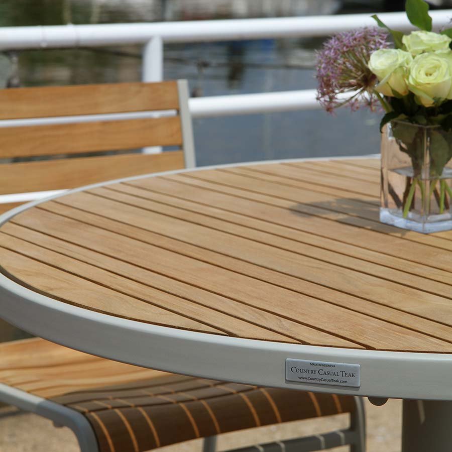 Luna 40 in. round teak + steel bar table thumbnail 3