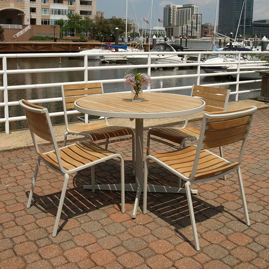 Luna 40 in. round teak + steel dining table