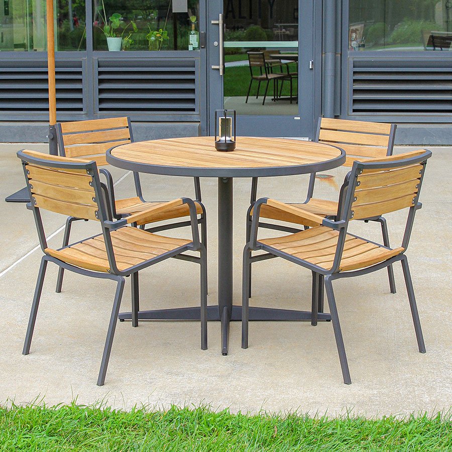 Luna 40 in. round teak + steel dining table thumbnail 4