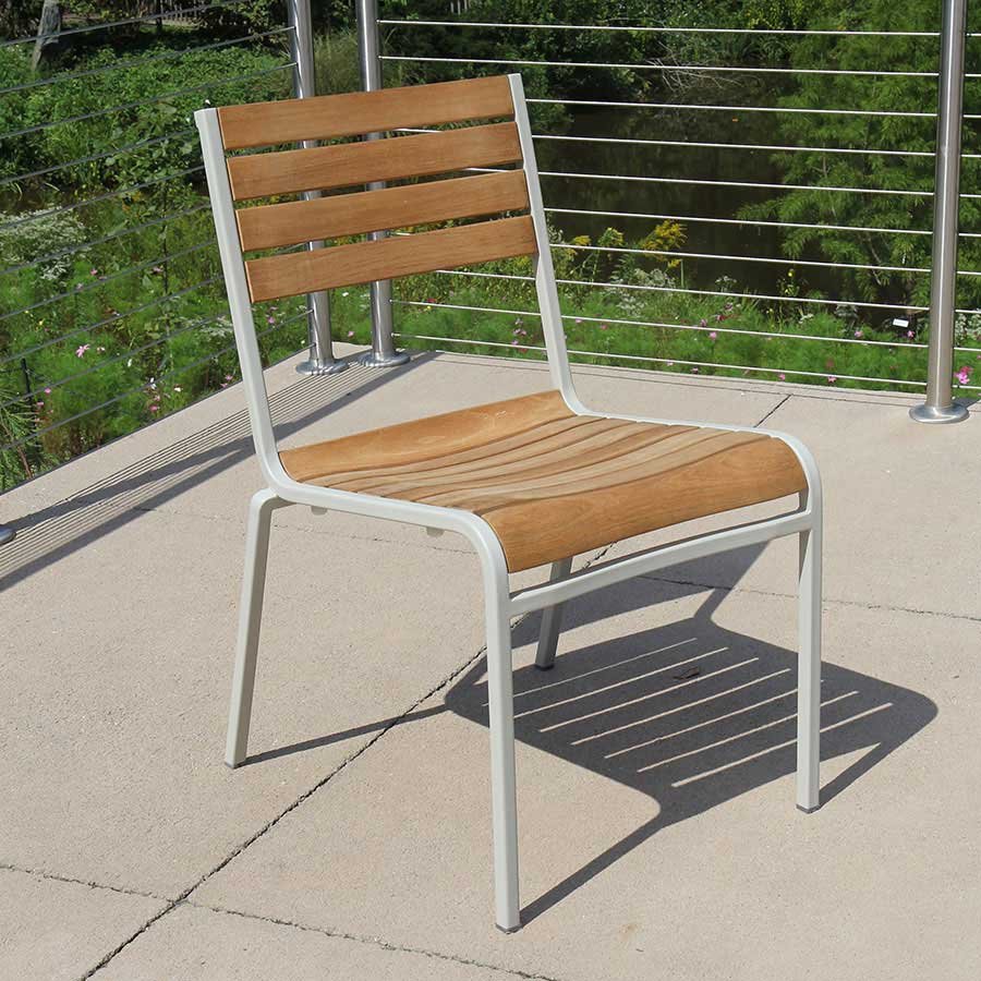 Luna teak + steel stacking sidechair