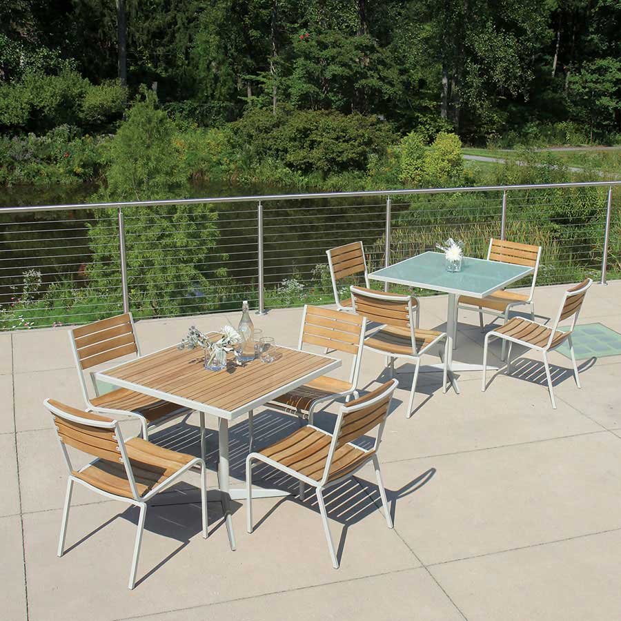 Luna teak + steel stacking sidechair thumbnail 3