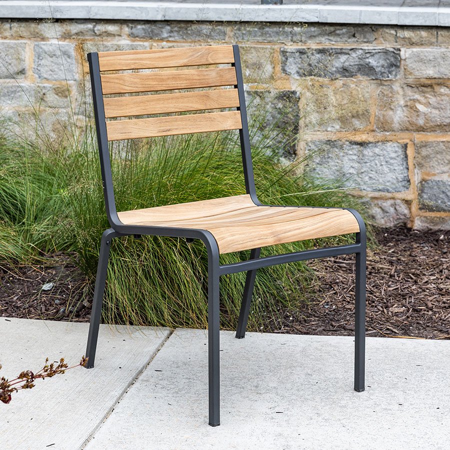 Luna teak + steel stacking sidechair thumbnail 4