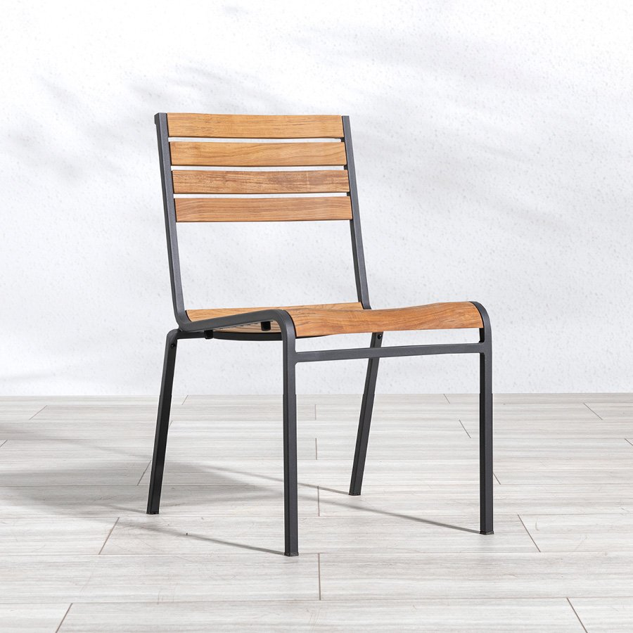 Luna teak + steel stacking sidechair