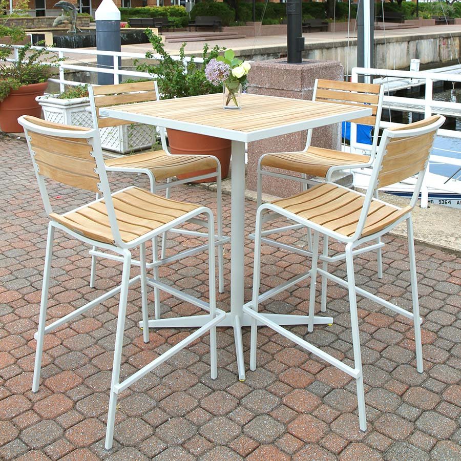 Luna teak + steel stacking bar stool thumbnail 3