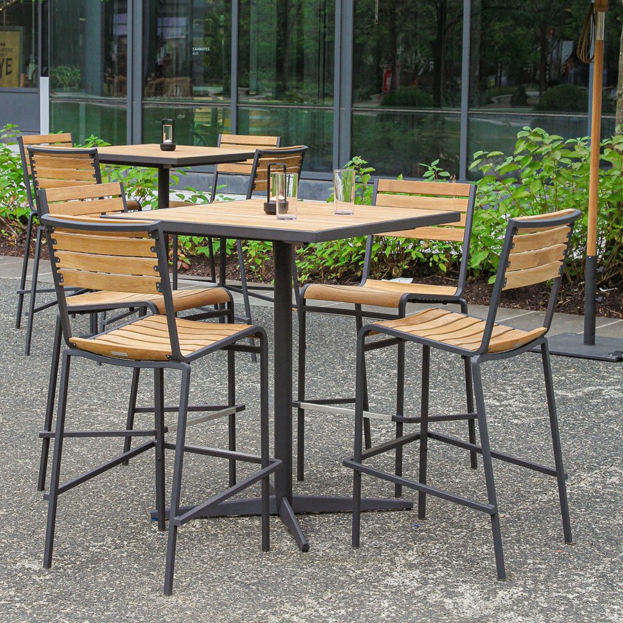 Luna teak + steel stacking bar stool thumbnail 2