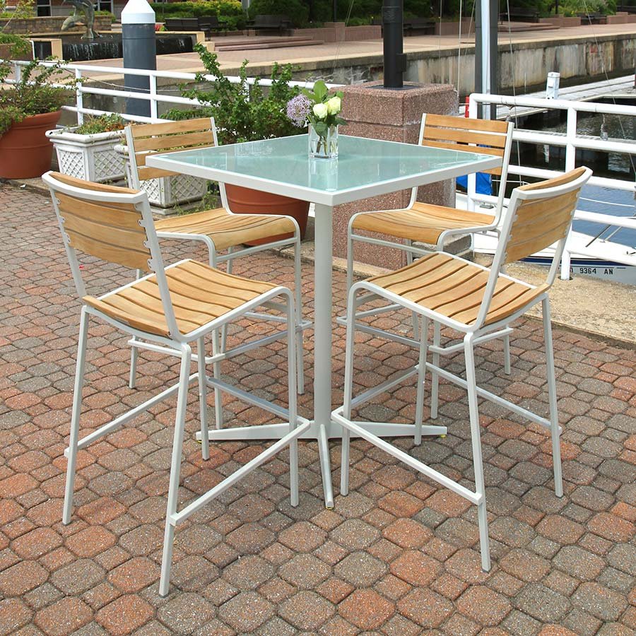 Luna 36 in. square glass + steel bar table thumbnail 4