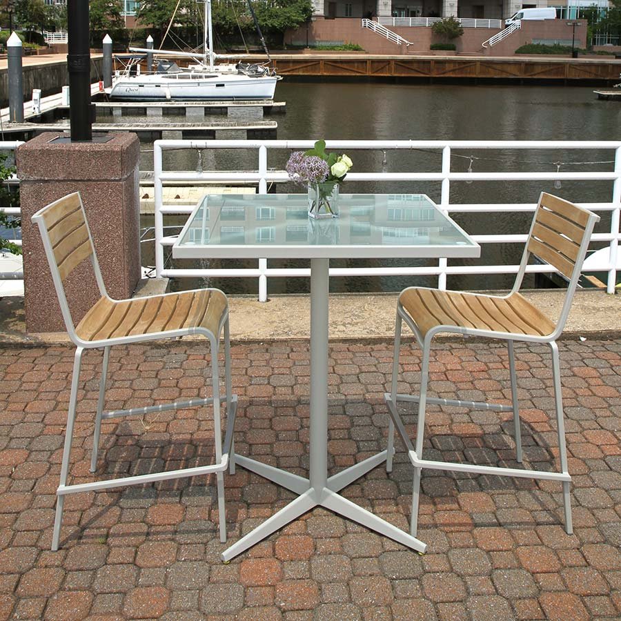 Luna 36 in. square glass + steel bar table thumbnail 2