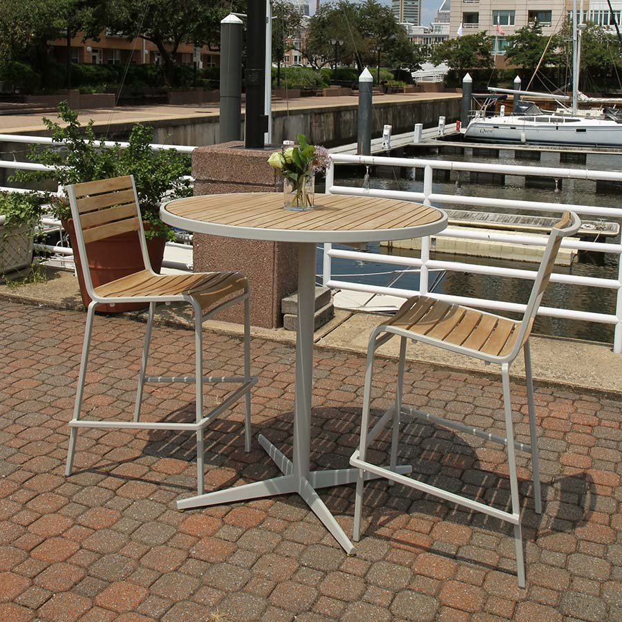 Luna 40 in. round teak + steel bar table thumbnail 4