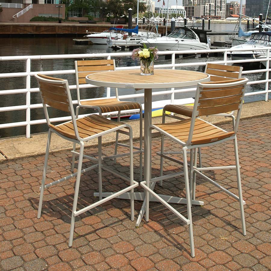 Luna 40 in. round teak + steel bar table