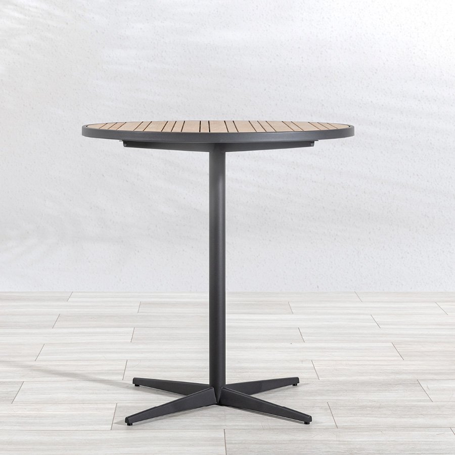 Luna 40 in. round teak + steel bar table