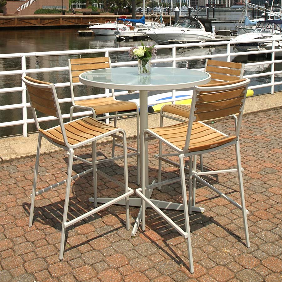 Luna teak + steel stacking bar stool thumbnail 2