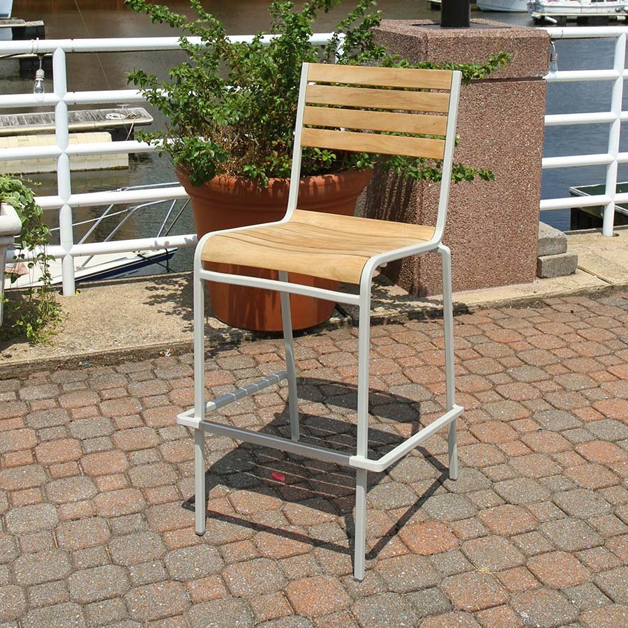 Luna teak + steel stacking bar stool thumbnail 4