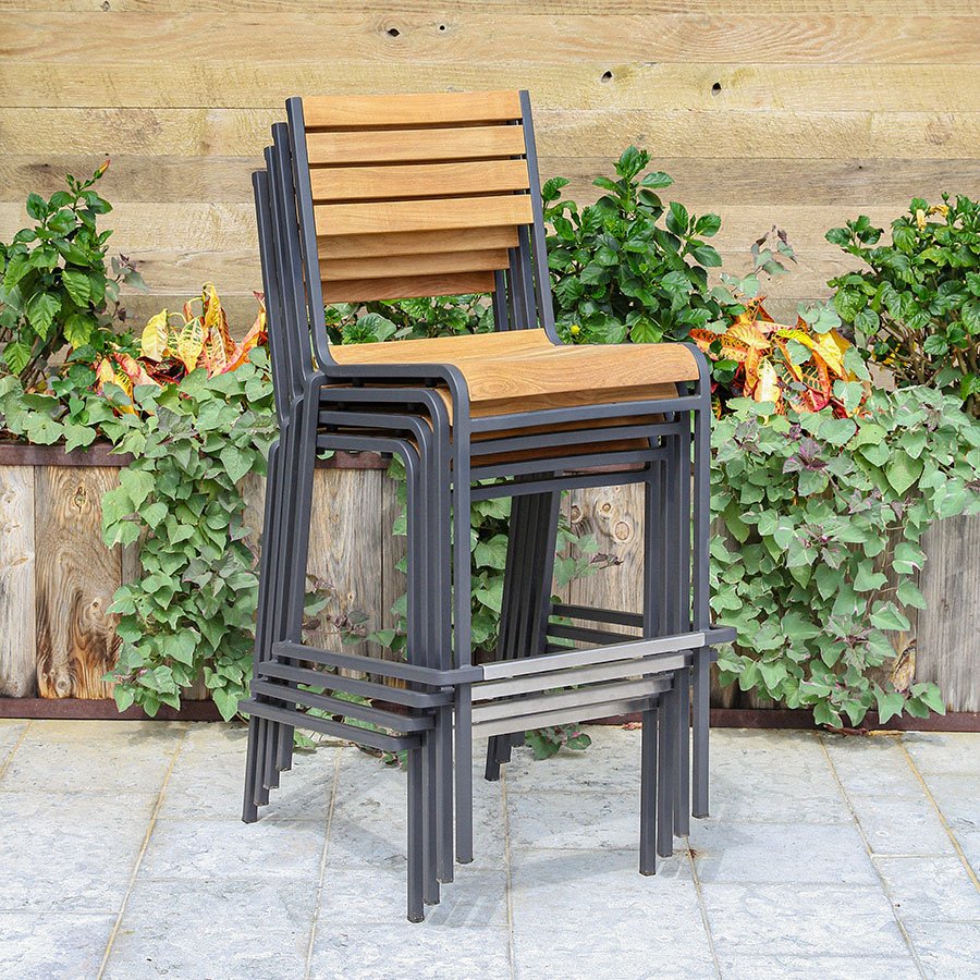 Luna teak + steel stacking bar stool thumbnail 4