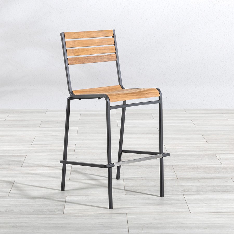 Luna teak + steel stacking bar stool