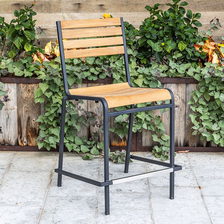 Luna teak + steel stacking counter stool thumbnail 4