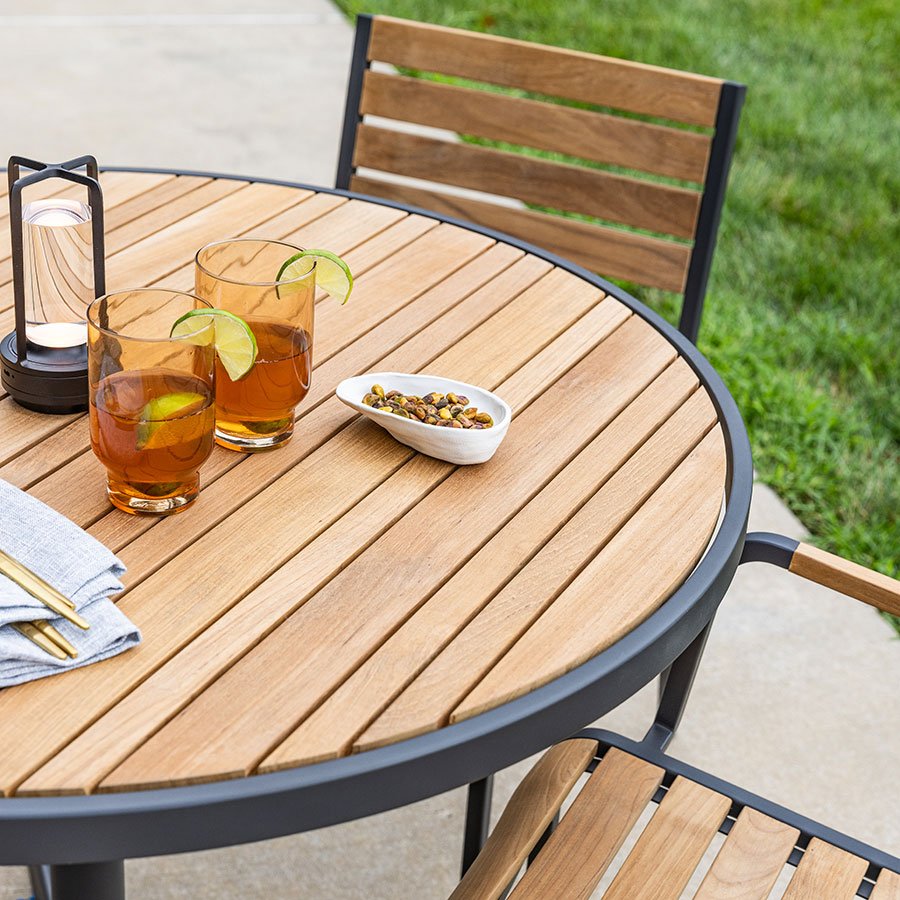 Luna 40 in. round teak + steel dining table
