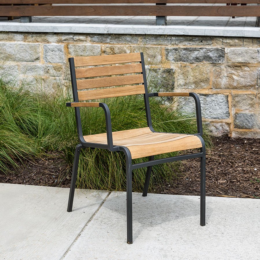 Luna teak + steel stacking armchair